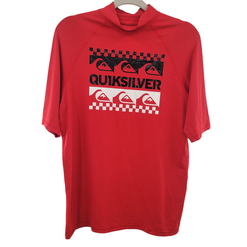 Quiksilver Men's Rash Guard Swim Top Size M Red Medium Short Sleeve - Picture 1 of 6